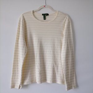 Lauren Ralph Lauren Women's Ivory Striped Knit Shirt Size XL